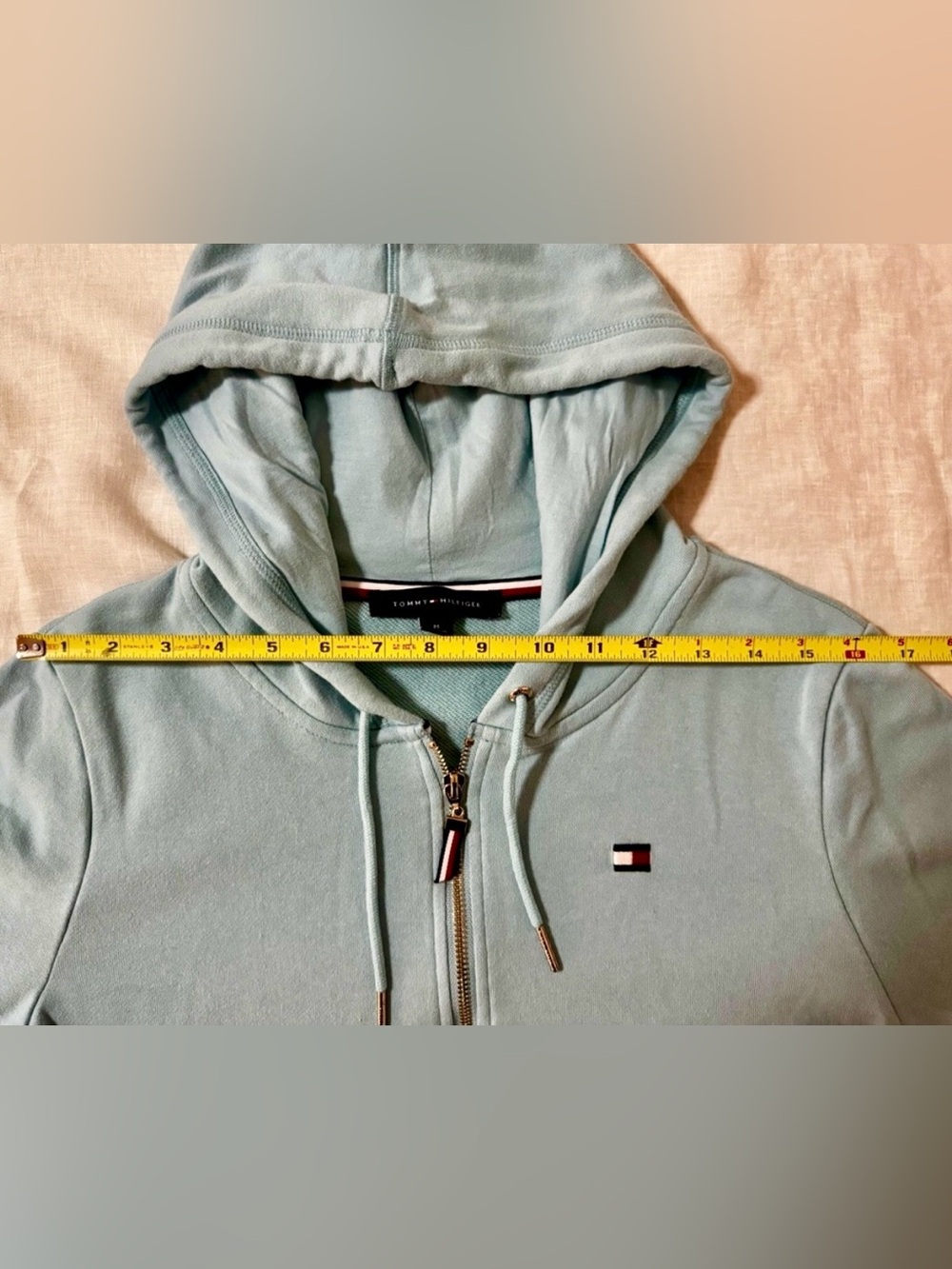 Tommy Hilfiger Pastel Blue Full Zip Up Hoodie Sweatshirt Size Medium - Picture 8 of 14